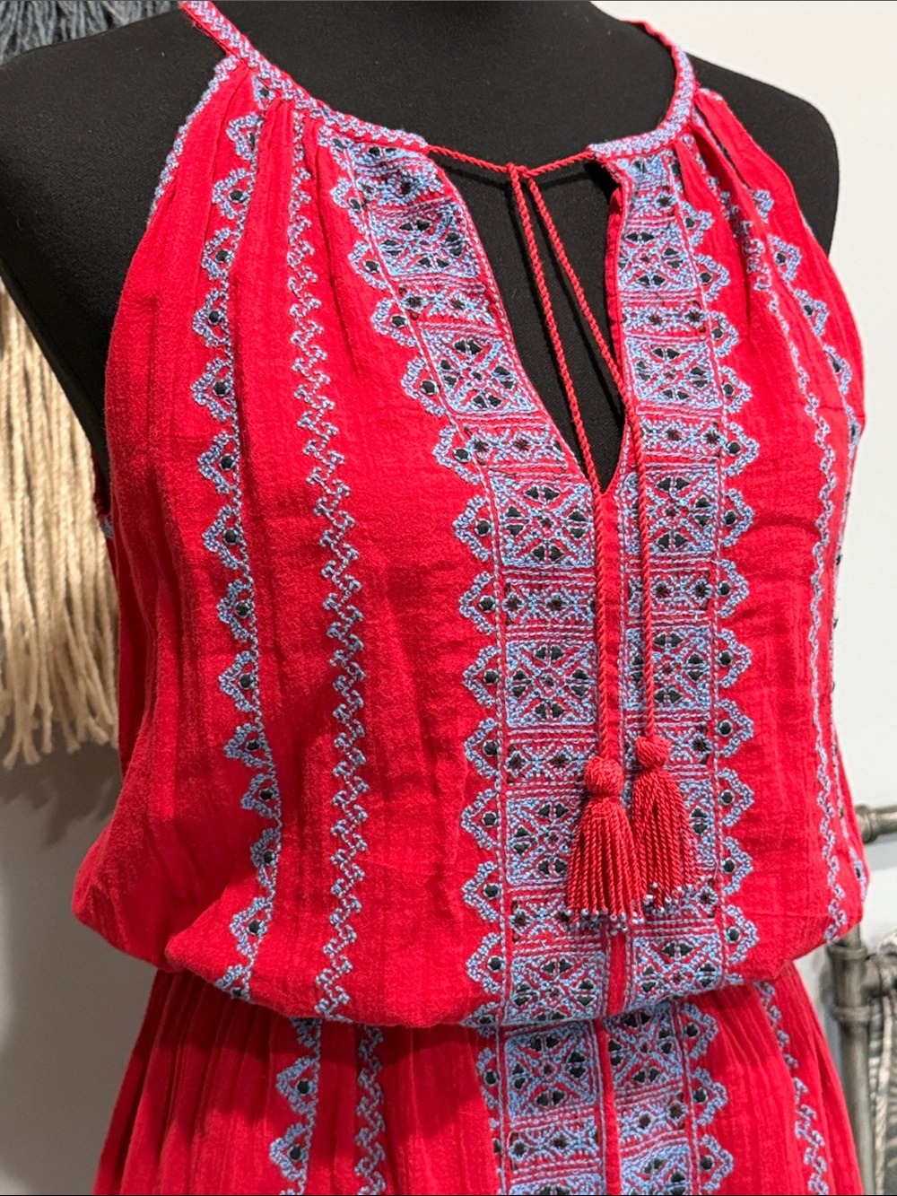 Joie Embroidered Boho Mini Dress Muted Red Size Small - Picture 2 of 11